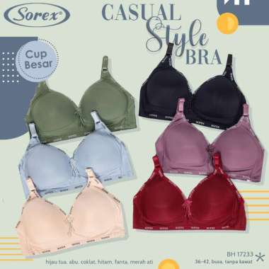 Paket 3 Pcs BH Sorex 17233 Bra Sorex Busa Tanpa Kawat Warna Random Kait 3 Cup B-C 3 PCS SIZE 40