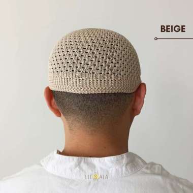 Peci Rajut Beige dan Abu Elastis Dewasa Beige
