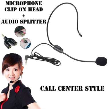 Microphone Clip On Head Audio Splitter Call Center Style Mic Bando Mic + Splitter