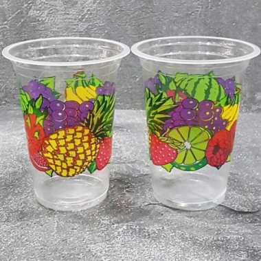 Isi 50pcs GELAS cup plastik oz bubble motif sablon PRINTING es BUAH jus juice bening 12oz 14oz 16oz 