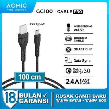 ACMIC Braided Type C Kabel data Charger FastCharging Cable 1 meter mtr