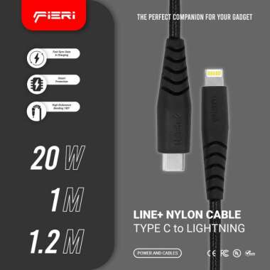 Kabel Data Charger Type C to Lightning Fieri Line+ PD iPhone iPad 1.2m 1 Meter