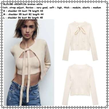 AB269126 Crop Cardigan Rajut Wanita Korea Import Putih Broken White