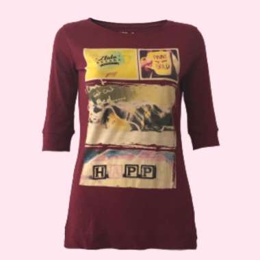 Zlata Aksara Women kaos lengan 3/4 wanita Merah maroon,Katun casual 3/4. Happy Maroon 16.03 S Merah