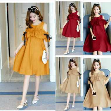 FEMME- DRES WANITA / DRES KOREA / DRES TERBARU - FN DRES OFF SHOULDER POLOS XL COKSU