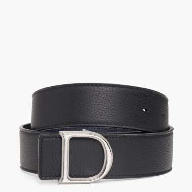 CHRISTIAN DIOR D Buckle Belt 35mm in Black/Navy Blue Grained 90 cm