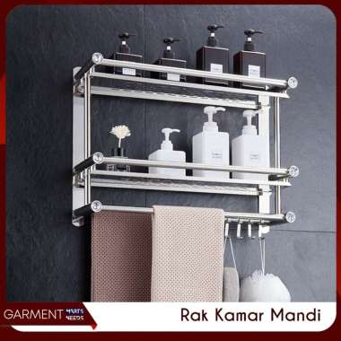Rak Kamar Mandi Gantung Tempat Handuk Sabun Stainless Steel 2 Susun Tempel Dinding Bagus Premium NO 