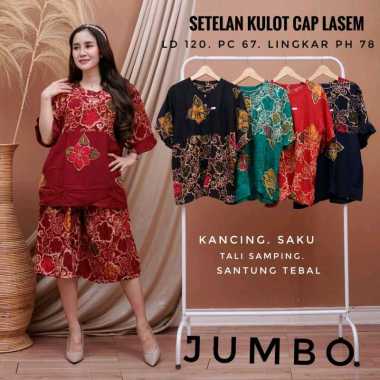 Setelan celana pendek kulot jumbo cap Lasem madong set baju dan celana pendek batik cap terbaru LASE