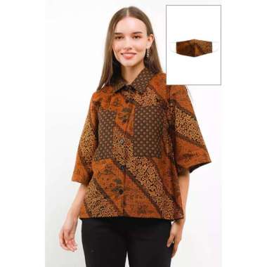 Krisna Batik Melvee Brown Blouse Batik Katun Wanita M