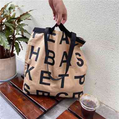 Verish TC-130 tas canvas bahu besar shoulder bag kotak motif huruf tulisan high quality import korea