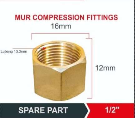 Mur untuk compression fittings sambungan pipa tembaga 1/2"