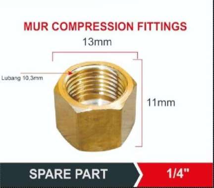 Mur untuk compression fittings sambungan pipa tembaga 1/4"
