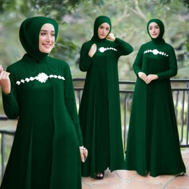 GAMIS MAXI ELENA / MOSCREPE KOMBY BRUKAT LAPIS FURING XXL HIJAU BOTOL