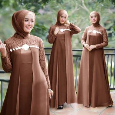 GAMIS MAXI ELENA / MOSCREPE KOMBY BRUKAT LAPIS FURING XXL COKLAT