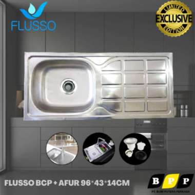 Bak Cuci Piring Wastafel Stainless Sink 1 Lubang Flusso BCP 96x43cm KARDUS + BUBBLE