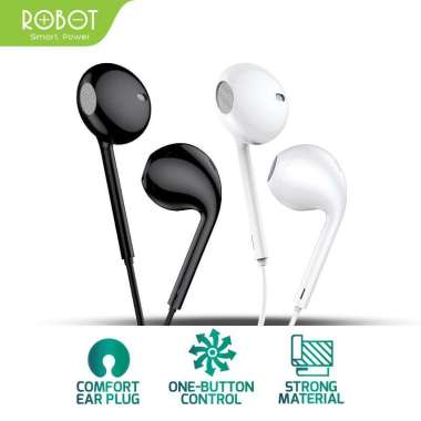 Headset Robot RE10 Wired Headset Earphone Bass Android iPhone Original Robot HITAM