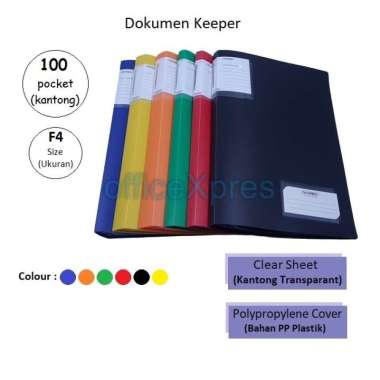 Map Plastik / File Dokumen Keeper / Clear Holder F4 Folio 100 Lembar Hombo Merah