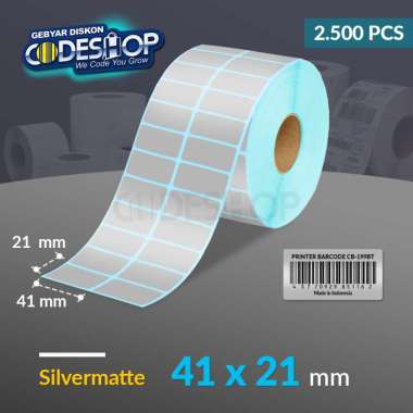 Codeshop Label Silvermate 41 x 21 mm 2 Line Stiker Printer Barcode Core 1 Inch Isi 2.500 Pcs Anti So