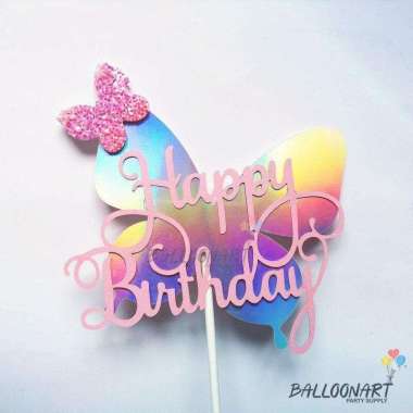 Cake Topper Kertas Kupu - Kupu/Tusukan Kue/Butterfly Topper/Hiasan Kue Pink