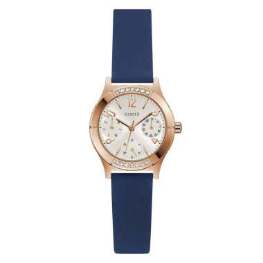 Guess GW0451L2 - Jam Tangan Guess Wanita Rosegold Tone Case Blue Silicone Original