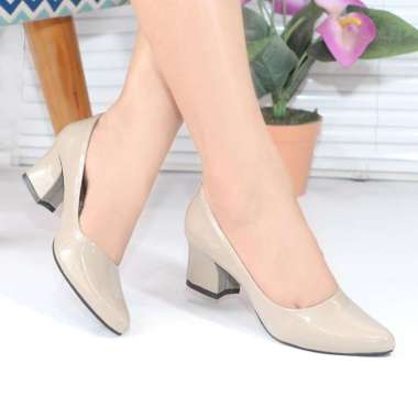 SEPATU PANTOFEL 5CM WANITA KERJA KULIT HIGH HEELS SEPATU KANTOR PMS21 38 Crem