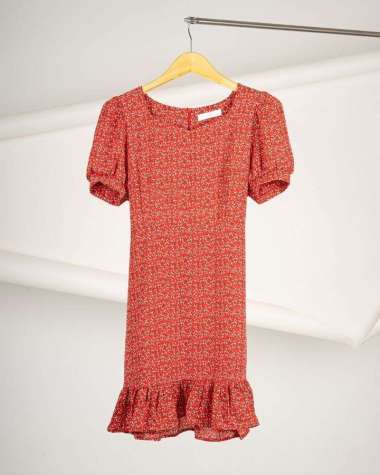 MADE IN KOREA CLOTHES Bubble Sleeve Floral Dress Red By Youkki Made in Korea