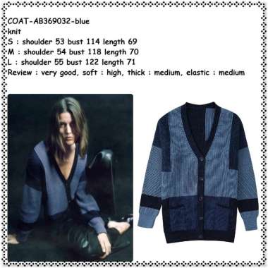 AB369032 Long Cardigan Jaket Rajut Retro Wanita Korea Import Biru Blue Jumbo Big Size