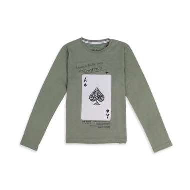Zlata Aksara Kids Kaos Lengan Panjang Anak Laki-laki Hijau, Katun Casual LS. AS GMO OLIVE 17.01 9-10