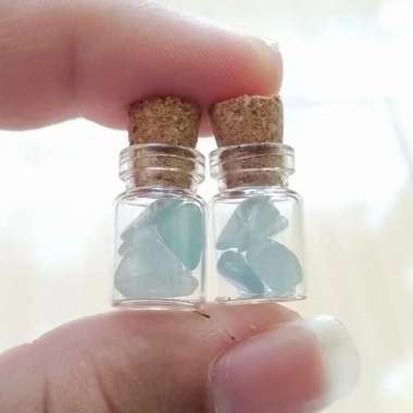 Paket 2 Botol Hiasan Kaca Batu Natural Aquamarine Kecil Mini