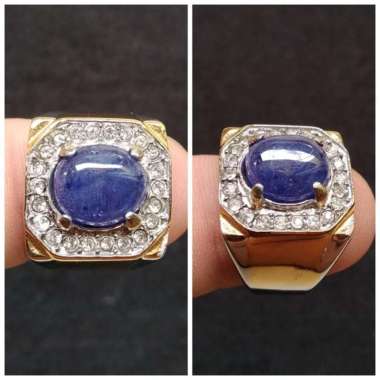 Cincin Batu Permata Natural Blue Sapphire / Safir Africa Cabochon 06