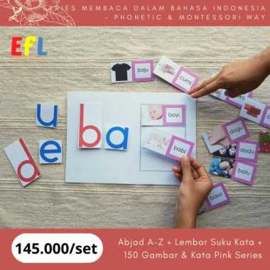 montessori abjad a-z - flash cards - lembar suku kata + 150 kata