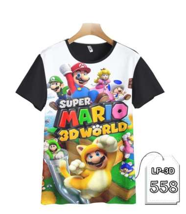 Kaos Mario Bros 3D Kaos Game Super Mario Bros Anak #LP3D-558 11-12 tahun