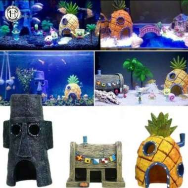RUMAH ACTION SPONGEBOB RUMAH 3 IN 1 PAKET HIASAN AKUARIUM AQUASCAPE Multicolor
