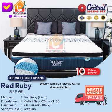 (1 set) Red Ruby 3 Zone Pocket BLUEGEL Hb Oasis Central Springbed Set 160x200cm