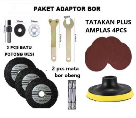 Adaptor bor ke gerinda paket lengkap potong poles amplas