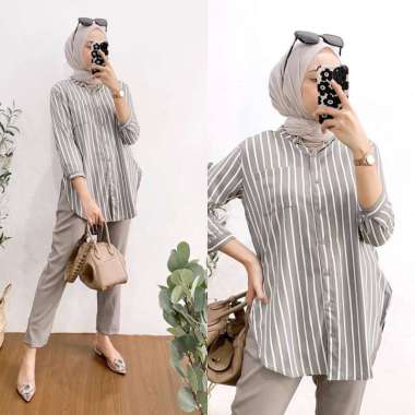 Claudy Set - One Set Wanita Crinkle Airflow Premium Setelan Wanita Kekinian Lengan 7/8 Set Celana Pa