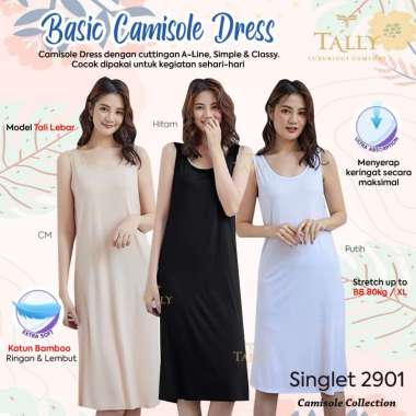 TALLY 2901 - SINGLET / CAMISOL PANJANG WANITA DENGAN TALI LEBAR Putih