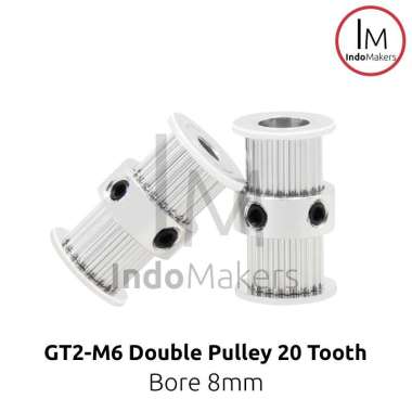 GT2 Timing Pulley 20 Teeth Double-end Bore 8mm Belt 6mm Pitch 2mm