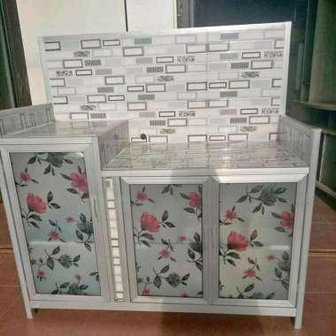 RAK KOMPOR 3 PINTU KACA MOTIF STIKER / KITCHEN SET DAPUR ALUMINIUM