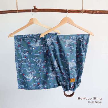 Cuddleme Gendongan Bayi Ring Sling Bamboo Gendongan Bayi Samping Motif dan Solid Bird Navy