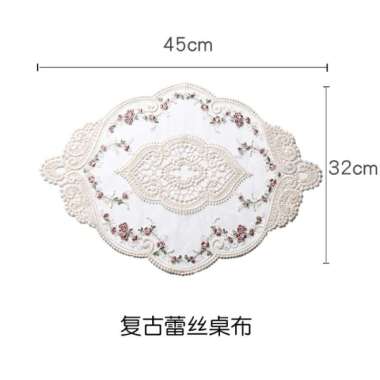 taplak Meja Table Mat Lace / Taplak meja makan bordir renda gaya retro lace placemat Bunga Cream