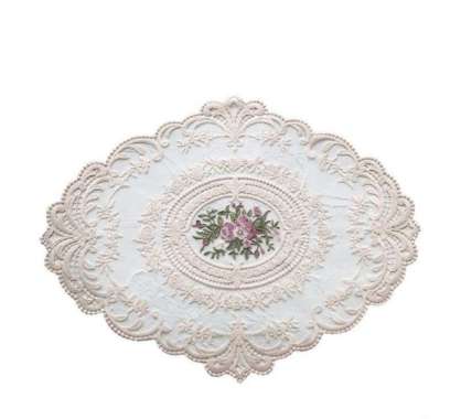 taplak Meja Table Mat Lace / Taplak meja makan bordir renda gaya retro lace placemat Oval Cream