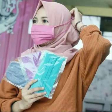 [BISA PILIH WARNA] MASKER KAIN HIJAB TALI PANJANG masker BIRU MUDA