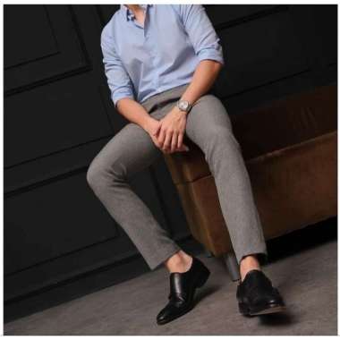 ERJEE - Celana Bahan Formal Pria Slimfit Size 27 Sampai 38 30 Light Grey