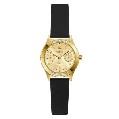 Guess GW0451L1 - Jam Tangan Guess Wanita Gold Tone Case Black Silicone Original