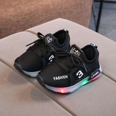 Sepatu Sneakers Anak LED Laki Laki & Perempuan Motif Sport Import 011 22 Hitam
