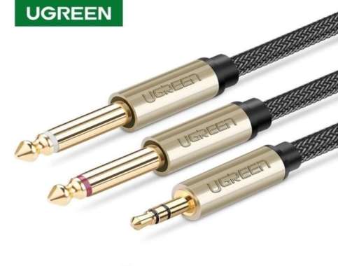 UGREEN Kabel Konektor Audio Splitter Mixer Stereo Jack 3.5mm Male Handphone To Dual Jack 6.5mm Male 