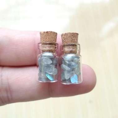 Paket 2 Botol Hiasan Kaca Batu Natural Labradorite Kecil Mini
