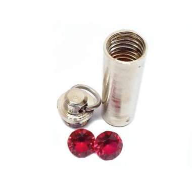 Liontin Tube / Tabung Mini Kuningan + 2 Batu Merah Darah Siem Facet