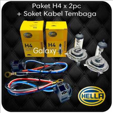 Paket H4 HELLA Original 100% - 2pc Halogen + Soket Tembaga 24v 100/90w